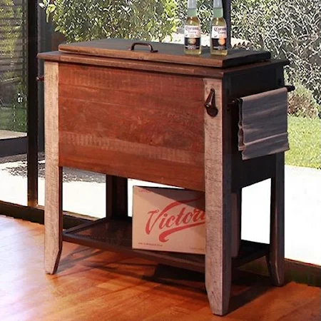 Solid Wood 36" Cooler with Hand-Forged Iron Base